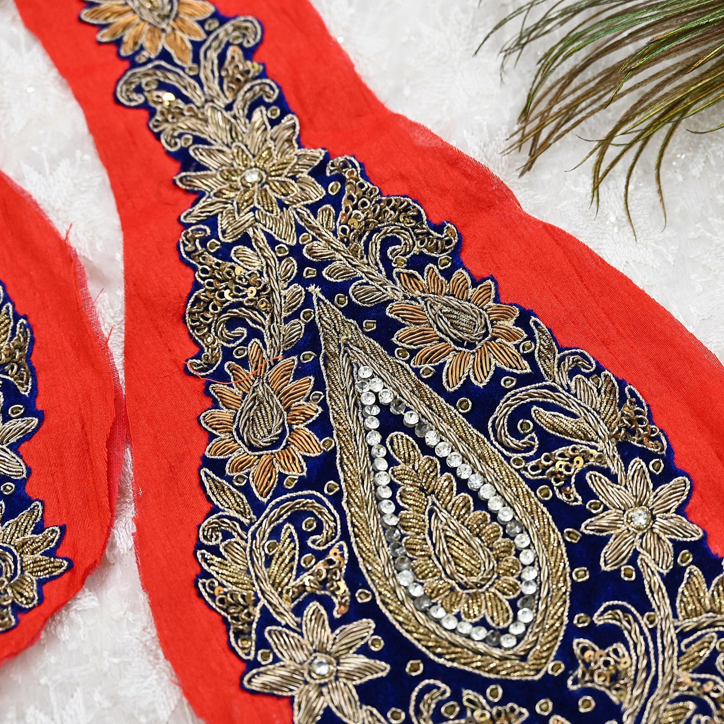 Indian Vintage Blue velvet Appliques  Set of 1 Hand-Embroidered Floral Patches with Zardozi,Dabka, Zari,for Craft, Journals