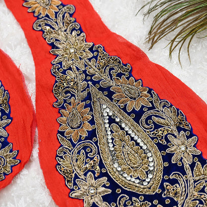 Indian Vintage Blue velvet Appliques  Set of 1 Hand-Embroidered Floral Patches with Zardozi,Dabka, Zari,for Craft, Journals