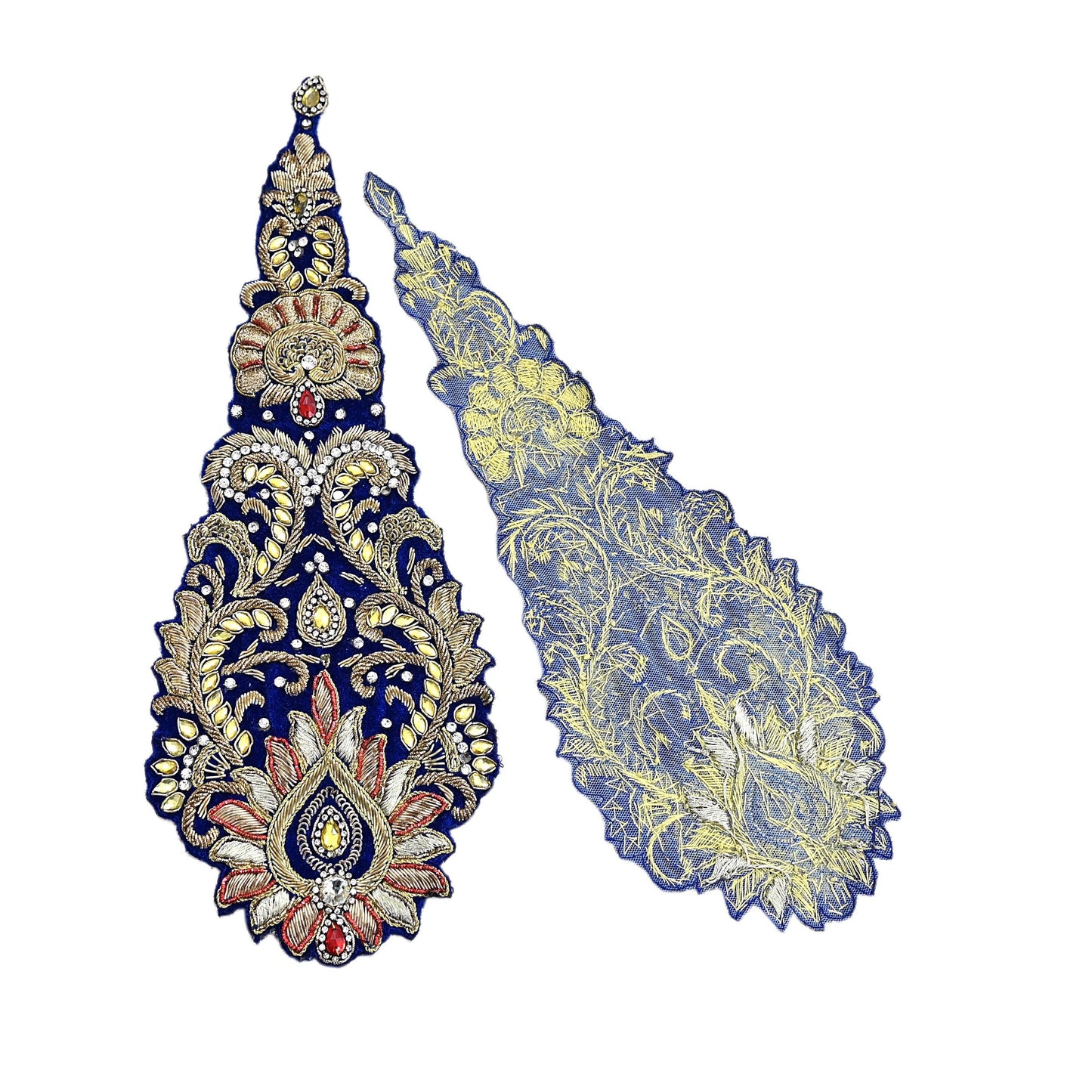 Indian Vintage Blue velvet Appliques  Set of 1 | Hand-Embroidered Floral Patches with Zardozi,Dabka, Zari,for Craft, Journals