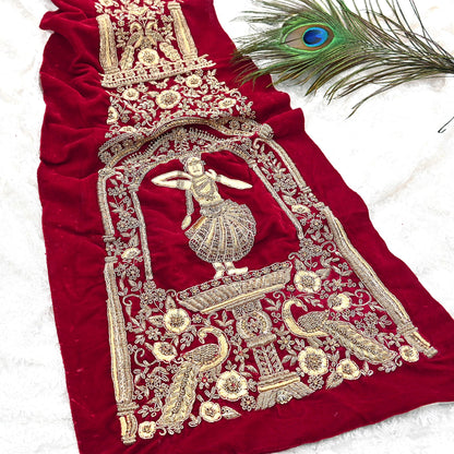 Indian Vintage Red velvet Appliques  Set of 1 Hand-Embroidered Floral Patches with Zardozi,Dabka, Zari,for Craft, Journals