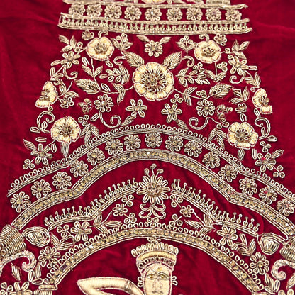 Indian Vintage Red velvet Appliques  Set of 1 Hand-Embroidered Floral Patches with Zardozi,Dabka, Zari,for Craft, Journals