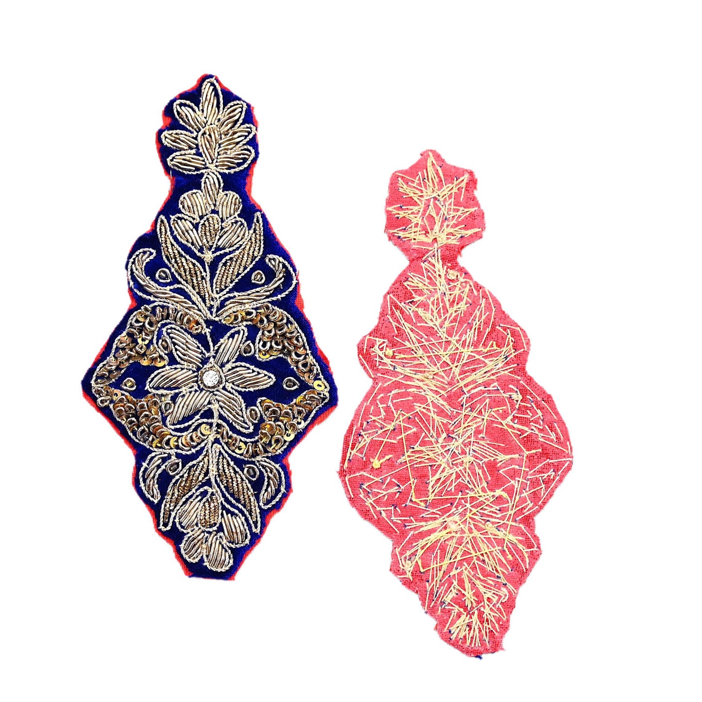 Indian Vintage Blue velvet Appliques  Set of 4 | Hand-Embroidered Floral Patches with Zardozi,Dabka, Zari,for Craft, Journals