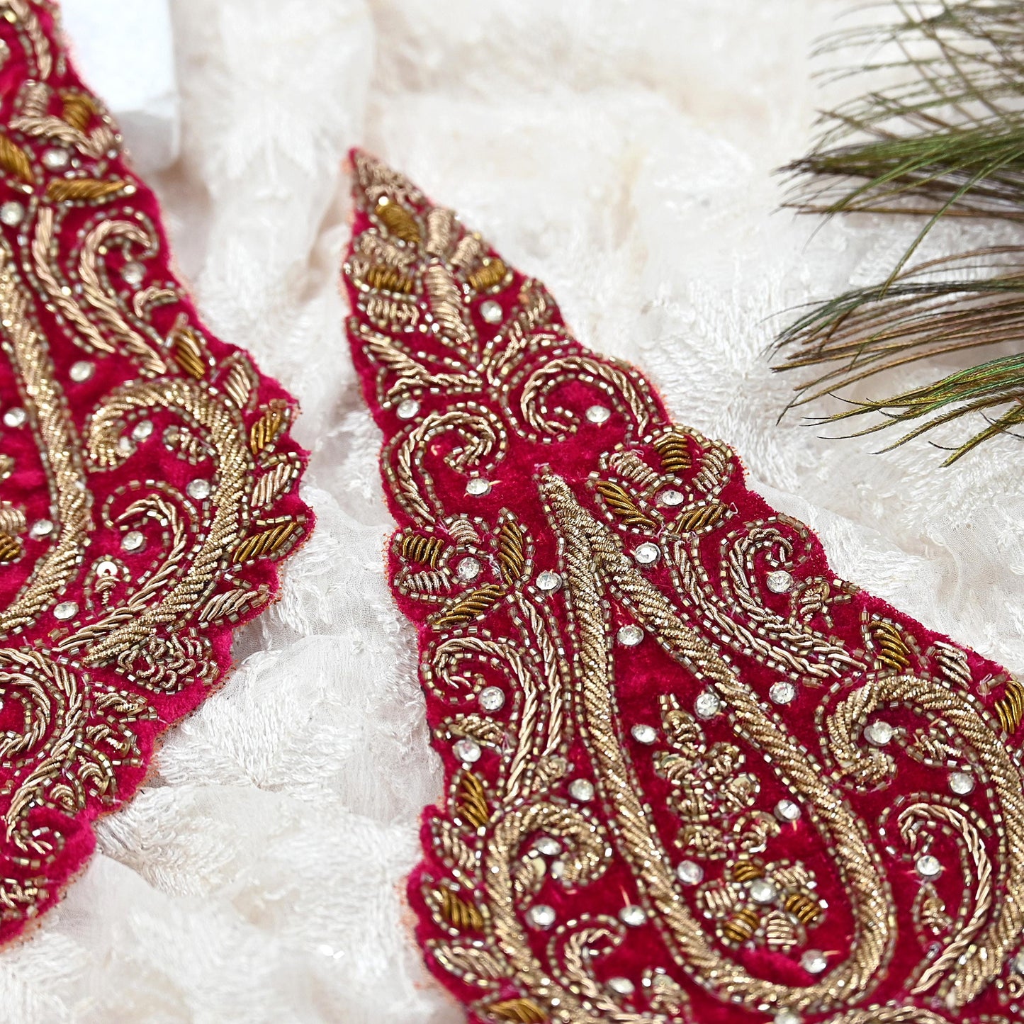 Indian Vintage Pink velvet Appliques  Set of 2 | Hand-Embroidered Floral Patches with Zardozi,Dabka, Zari,for Craft, Journals