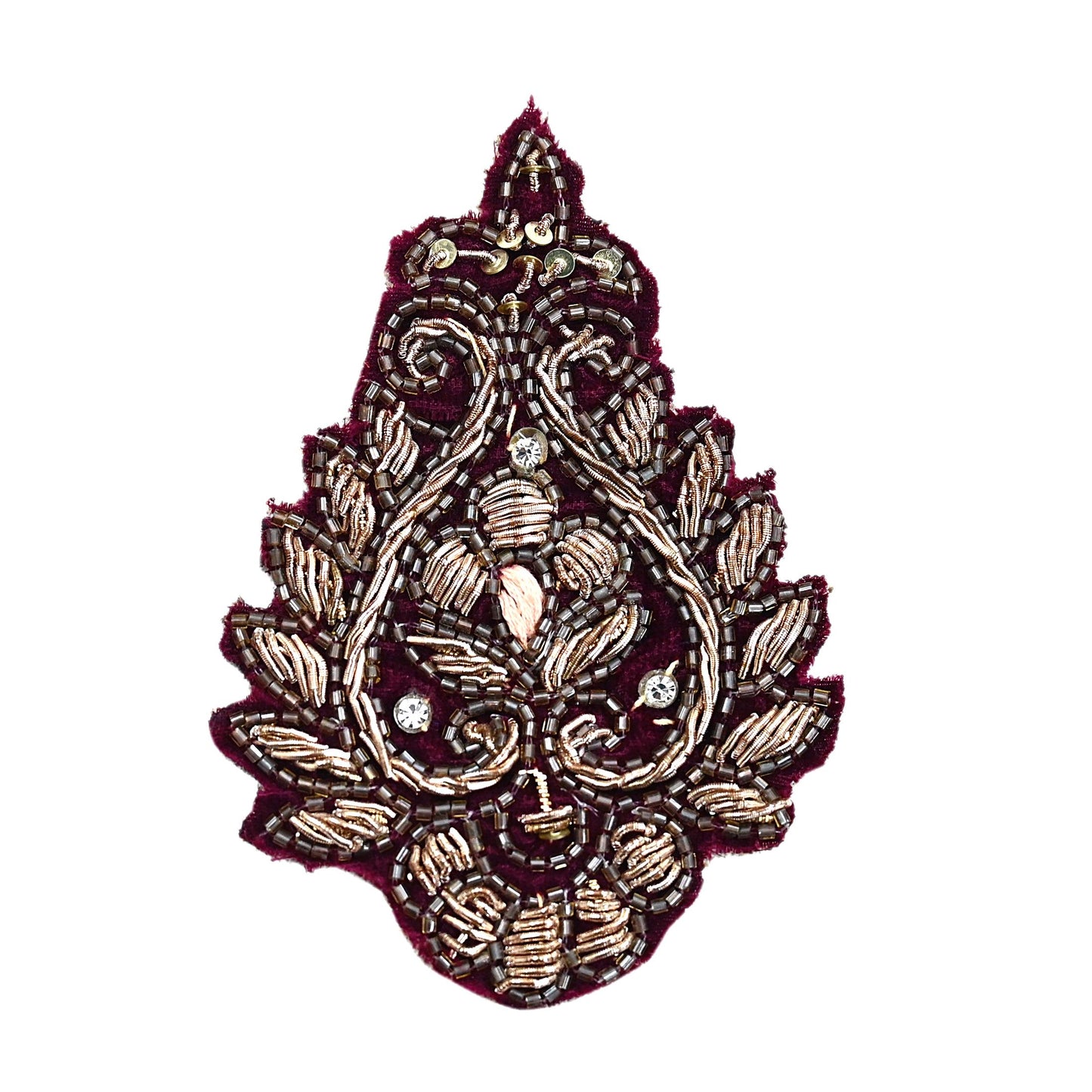 Indian Vintage Maroon velvet Appliques  Set of 3 | Hand-Embroidered Floral Patches with Zardozi,Dabka, Zari,for Craft, Journals