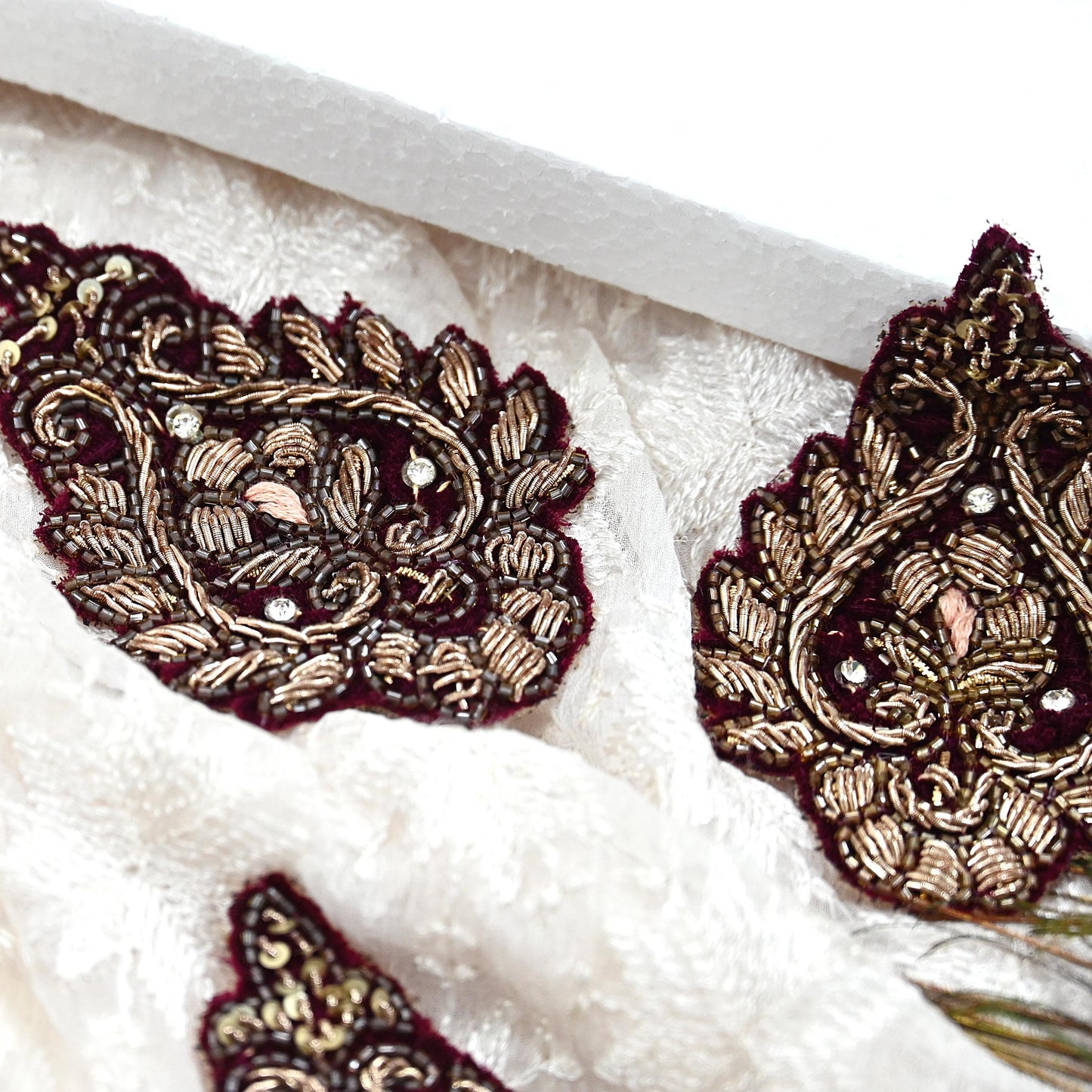Indian Vintage Maroon velvet Appliques  Set of 3 | Hand-Embroidered Floral Patches with Zardozi,Dabka, Zari,for Craft, Journals