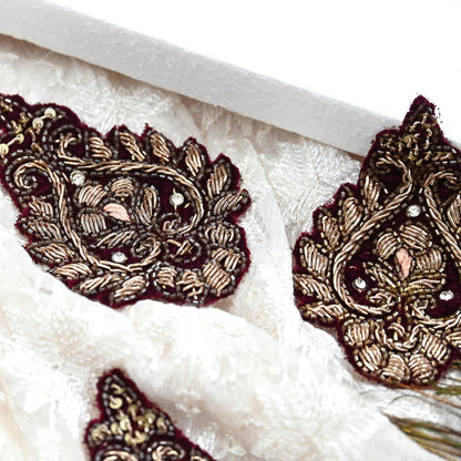 Indian Vintage Maroon velvet Appliques  Set of 3 | Hand-Embroidered Floral Patches with Zardozi,Dabka, Zari,for Craft, Journals