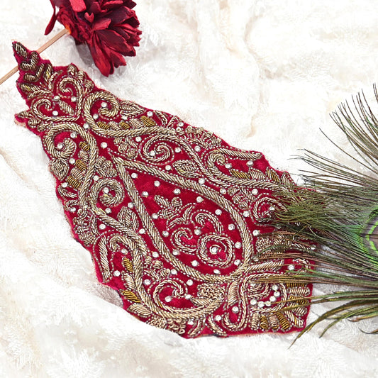 Indian Vintage Pink velvet Appliques  Set of 1 Hand-Embroidered Floral Patches with Zardozi,Dabka, Zari,for Craft, Journals