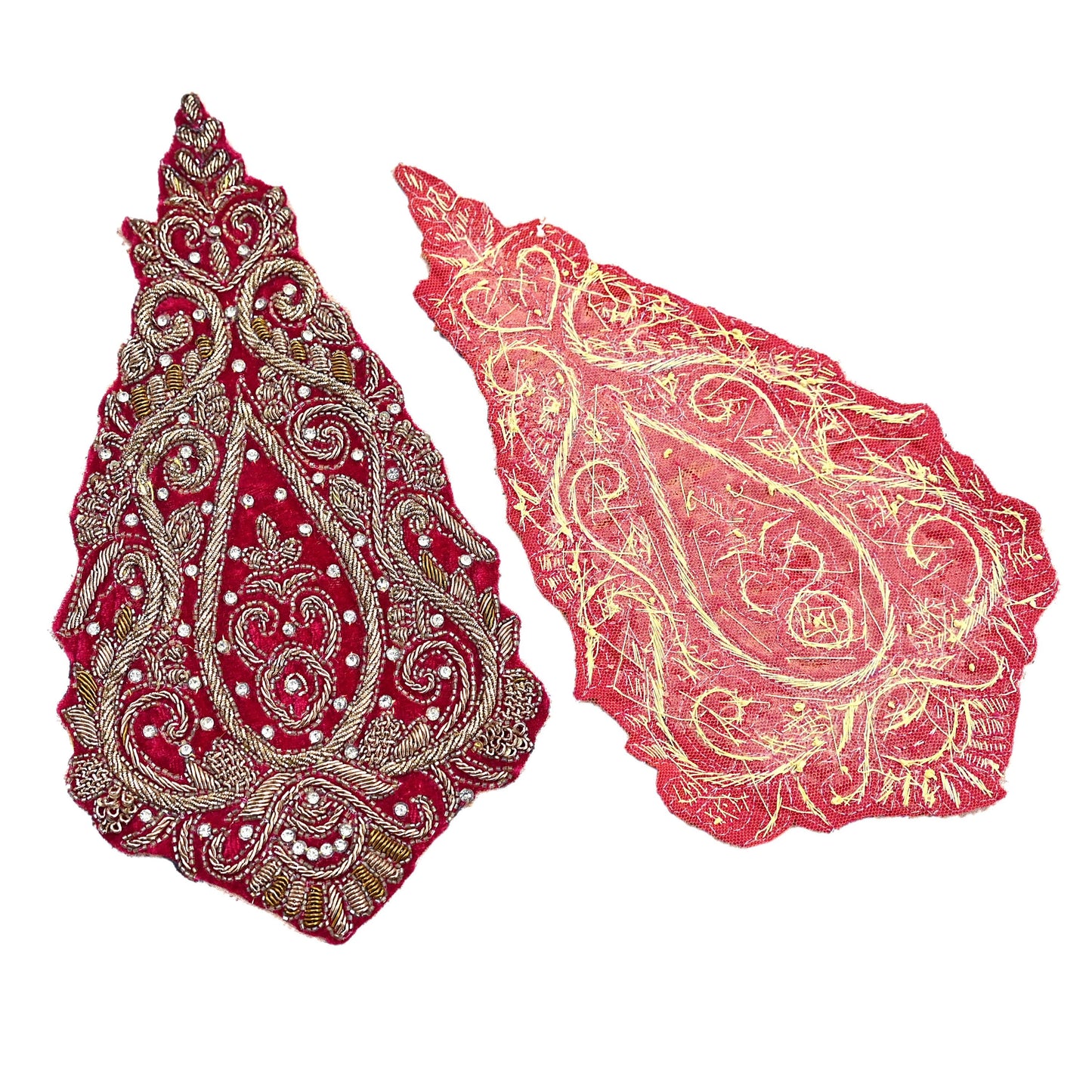 Indian Vintage Pink velvet Appliques  Set of 1 Hand-Embroidered Floral Patches with Zardozi,Dabka, Zari,for Craft, Journals