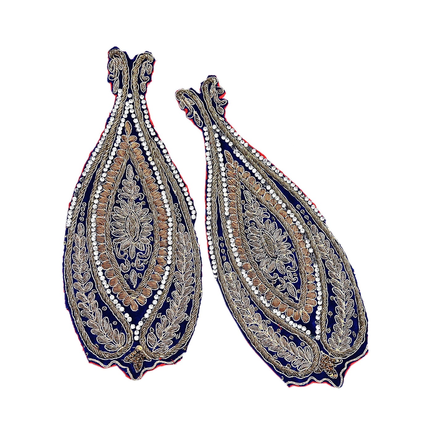 Indian Vintage Blue velvet Appliques  Set of 2 | Hand-Embroidered Floral Patches with Zardozi,Dabka, Zari,for Craft, Journals
