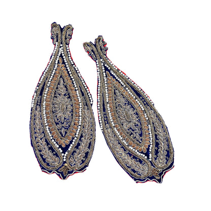 Indian Vintage Blue velvet Appliques  Set of 2 | Hand-Embroidered Floral Patches with Zardozi,Dabka, Zari,for Craft, Journals