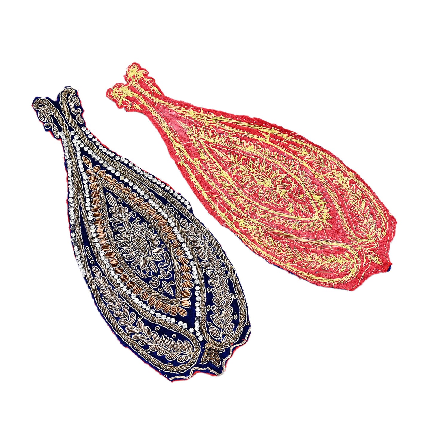 Indian Vintage Blue velvet Appliques  Set of 2 | Hand-Embroidered Floral Patches with Zardozi,Dabka, Zari,for Craft, Journals