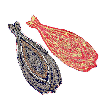 Indian Vintage Blue velvet Appliques  Set of 2 | Hand-Embroidered Floral Patches with Zardozi,Dabka, Zari,for Craft, Journals