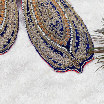 Indian Vintage Blue velvet Appliques  Set of 2 | Hand-Embroidered Floral Patches with Zardozi,Dabka, Zari,for Craft, Journals