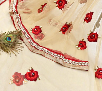 Indian Heavy Sari Beige Net/Mesh Hand Embroidered Sarees Designer Abu Jani 6Yd Sewing Ethnic Sequins Wedding/Party wear Saree