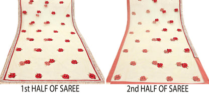 Indian Heavy Sari Beige Net/Mesh Hand Embroidered Sarees Designer Abu Jani 6Yd Sewing Ethnic Sequins Wedding/Party wear Saree