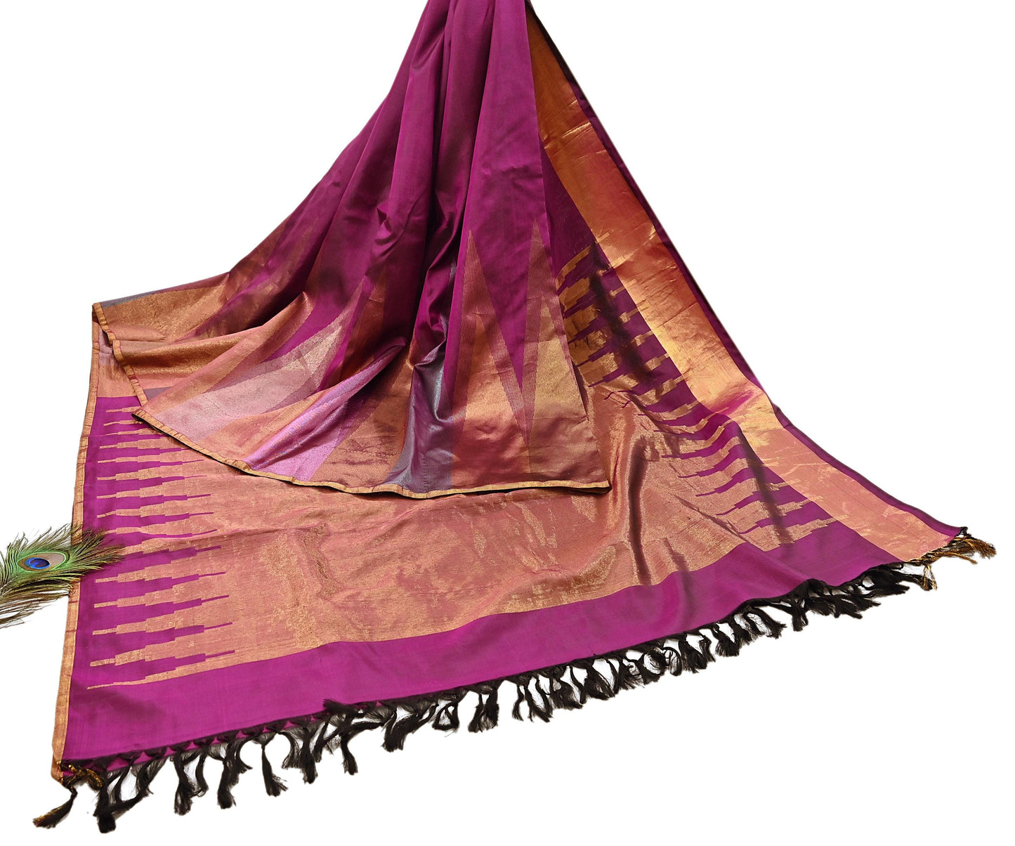 Indian Vintage Heavy Saree Purple Kanchipuram 100% Pure Silk Sari 5Yd Floral Crafting Dress making Ethnic temple Zari Border