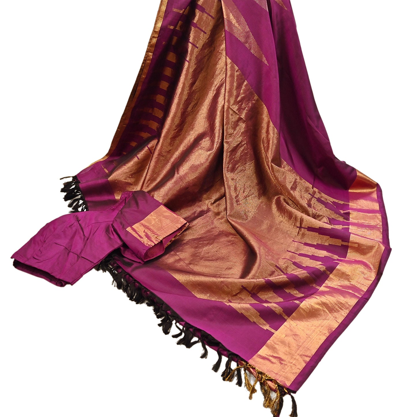 Indian Vintage Heavy Saree Purple Kanchipuram 100% Pure Silk Sari 5Yd Floral Crafting Dress making Ethnic temple Zari Border