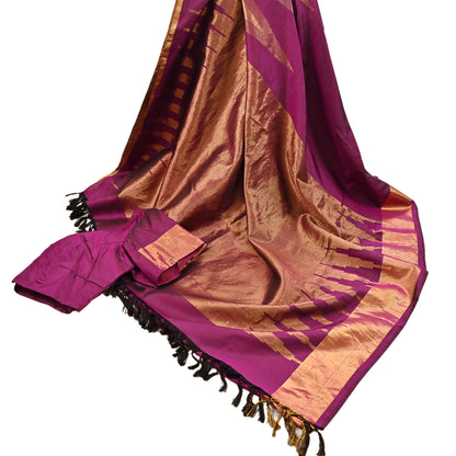 Indian Vintage Heavy Saree Purple Kanchipuram 100% Pure Silk Sari 5Yd Floral Crafting Dress making Ethnic temple Zari Border