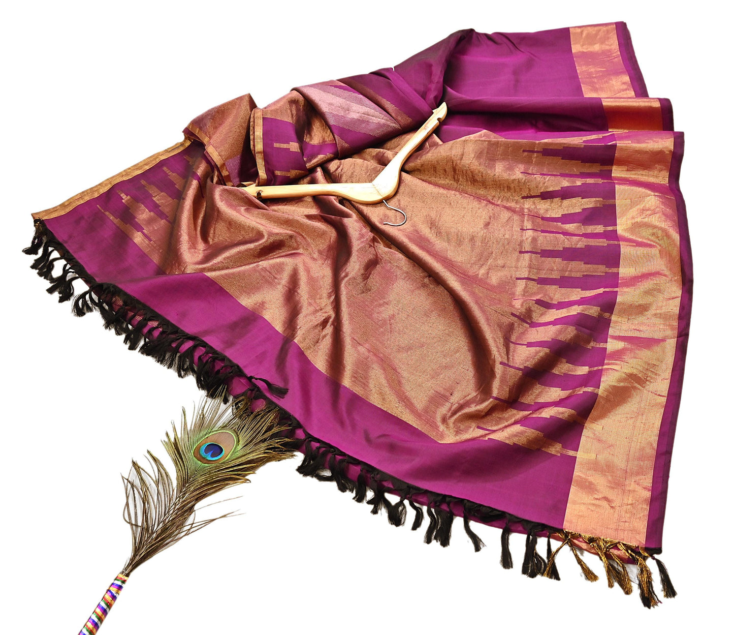 Indian Vintage Heavy Saree Purple Kanchipuram 100% Pure Silk Sari 5Yd Floral Crafting Dress making Ethnic temple Zari Border