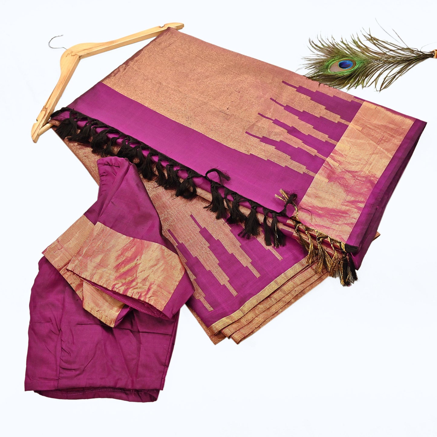 Indian Vintage Heavy Saree Purple Kanchipuram 100% Pure Silk Sari 5Yd Floral Crafting Dress making Ethnic temple Zari Border