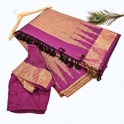 Indian Vintage Heavy Saree Purple Kanchipuram 100% Pure Silk Sari 5Yd Floral Crafting Dress making Ethnic temple Zari Border