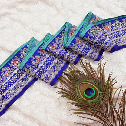 Vintage Banarasi Silk Border Trim 1 Yard Royal Blue Green Zari Ribbon Recycled Saree Fabric Lace for Sewing, Dressmaking & Christmas Crafts