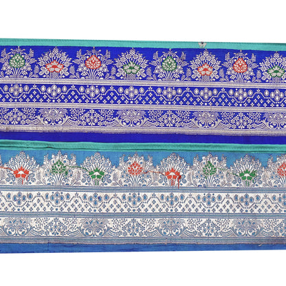 Vintage Banarasi Silk Border Trim 1 Yard Royal Blue Green Zari Ribbon Recycled Saree Fabric Lace for Sewing, Dressmaking & Christmas Crafts