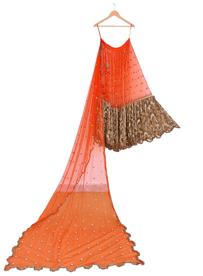 Indian Sari Heavy Green & Orange Net/Mesh Hand Embroidered Lehenga/Skirt Designer Nandita Thirani Sarees Ethnic Wedding/Bridal Sarees