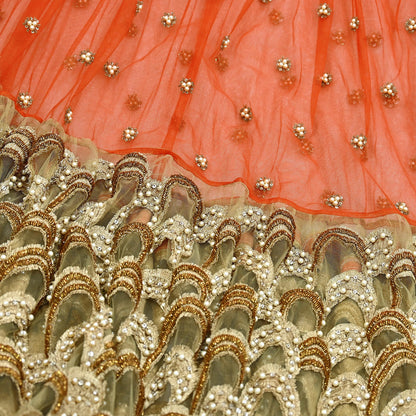 Indian Sari Heavy Green & Orange Net/Mesh Hand Embroidered Lehenga/Skirt Designer Nandita Thirani Sarees Ethnic Wedding/Bridal Sarees