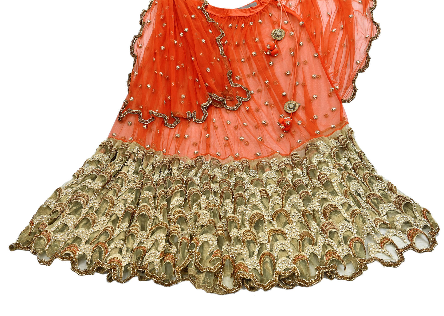 Indian Sari Heavy Green & Orange Net/Mesh Hand Embroidered Lehenga/Skirt Designer Nandita Thirani Sarees Ethnic Wedding/Bridal Sarees