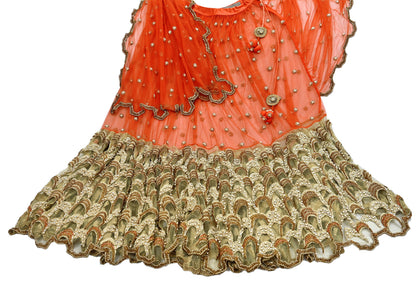 Indian Sari Heavy Green & Orange Net/Mesh Hand Embroidered Lehenga/Skirt Designer Nandita Thirani Sarees Ethnic Wedding/Bridal Sarees