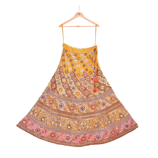 Party wear Heavy mustard yellow Raw Silk Hand Embroidered Lehenga Skirt by Designer Tarun Tahiliani Bridal Wear Indian Couture Fashion