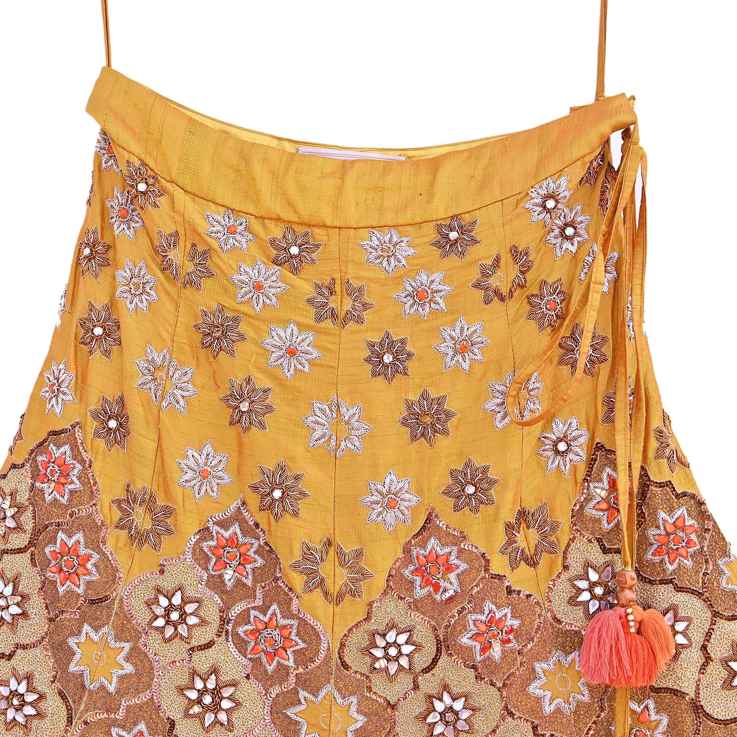 Party wear Heavy mustard yellow Raw Silk Hand Embroidered Lehenga Skirt by Designer Tarun Tahiliani Bridal Wear Indian Couture Fashion