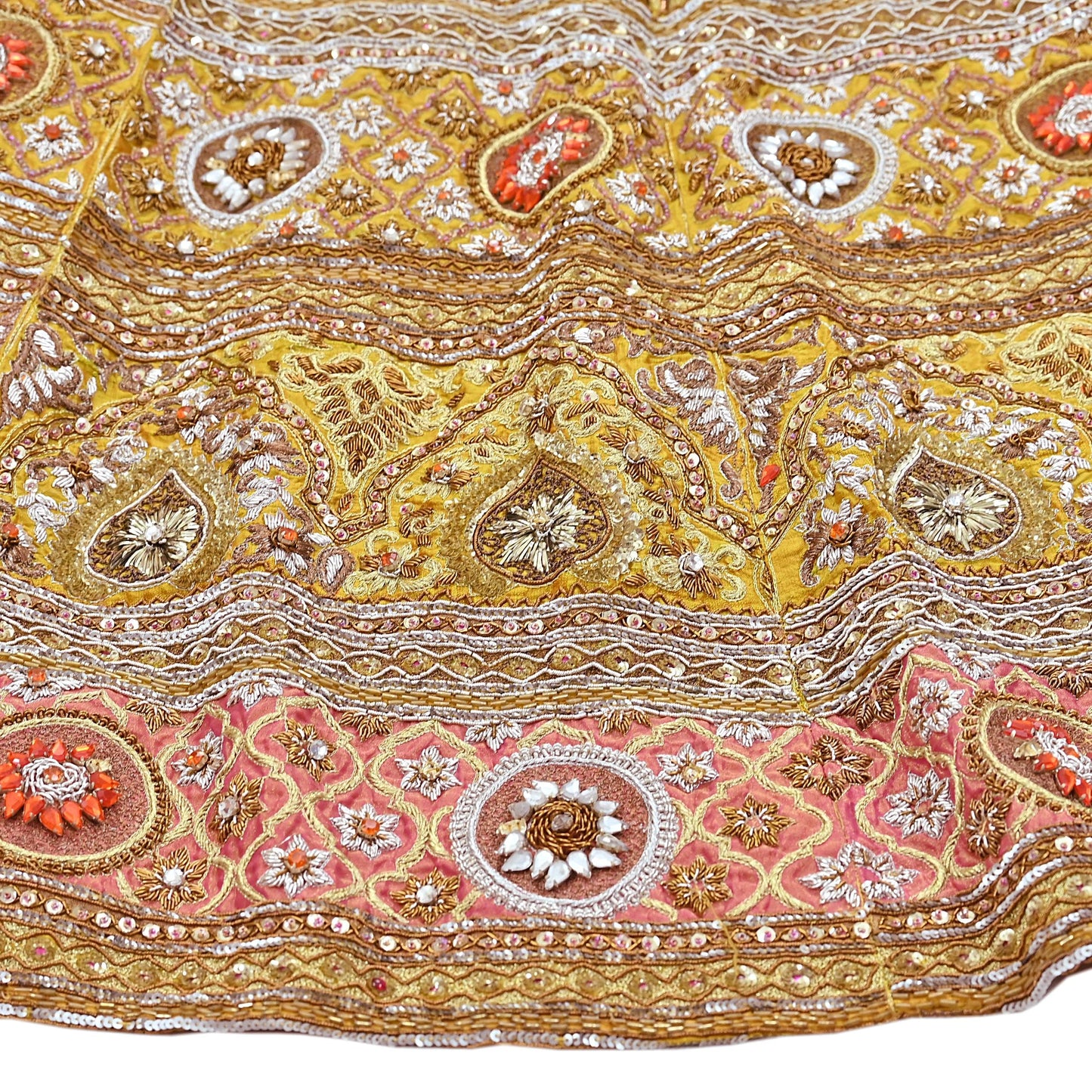 Party wear Heavy mustard yellow Raw Silk Hand Embroidered Lehenga Skirt by Designer Tarun Tahiliani Bridal Wear Indian Couture Fashion
