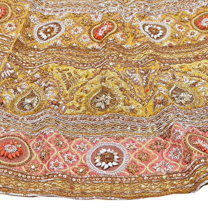Party wear Heavy mustard yellow Raw Silk Hand Embroidered Lehenga Skirt by Designer Tarun Tahiliani Bridal Wear Indian Couture Fashion