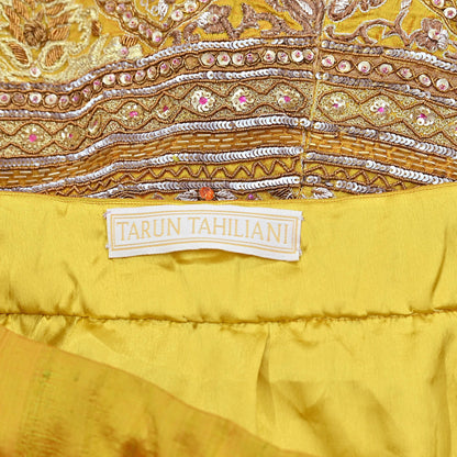 Party wear Heavy mustard yellow Raw Silk Hand Embroidered Lehenga Skirt by Designer Tarun Tahiliani Bridal Wear Indian Couture Fashion