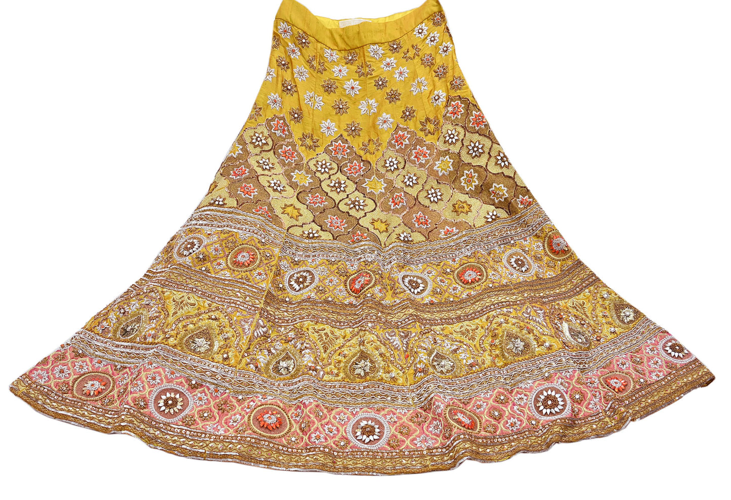 Party wear Heavy mustard yellow Raw Silk Hand Embroidered Lehenga Skirt by Designer Tarun Tahiliani Bridal Wear Indian Couture Fashion