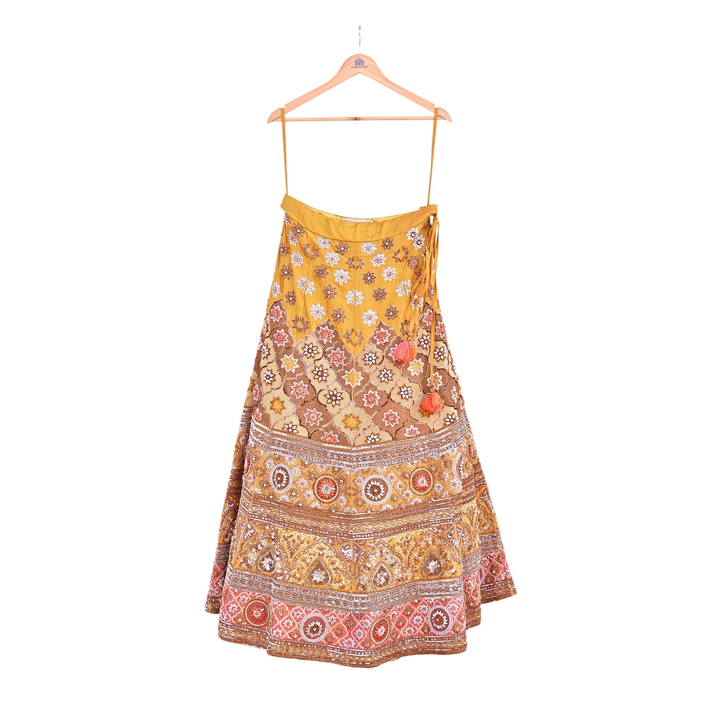 Party wear Heavy mustard yellow Raw Silk Hand Embroidered Lehenga Skirt by Designer Tarun Tahiliani Bridal Wear Indian Couture Fashion