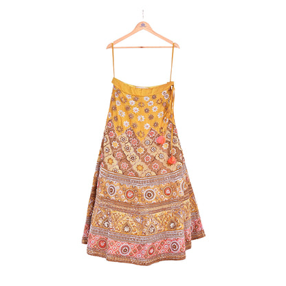 Party wear Heavy mustard yellow Raw Silk Hand Embroidered Lehenga Skirt by Designer Tarun Tahiliani Bridal Wear Indian Couture Fashion
