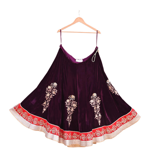 Manish Malhotra Purple Velvet Lehenga Skirt Heavy Zardozi Dabka Embroidery Indian Bridal Wear, Designer Couture Wedding Outfit