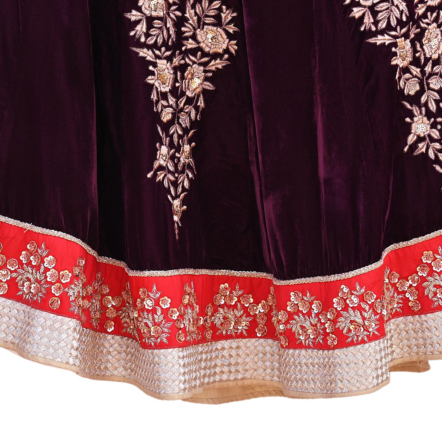 Manish Malhotra Purple Velvet Lehenga Skirt Heavy Zardozi Dabka Embroidery Indian Bridal Wear, Designer Couture Wedding Outfit