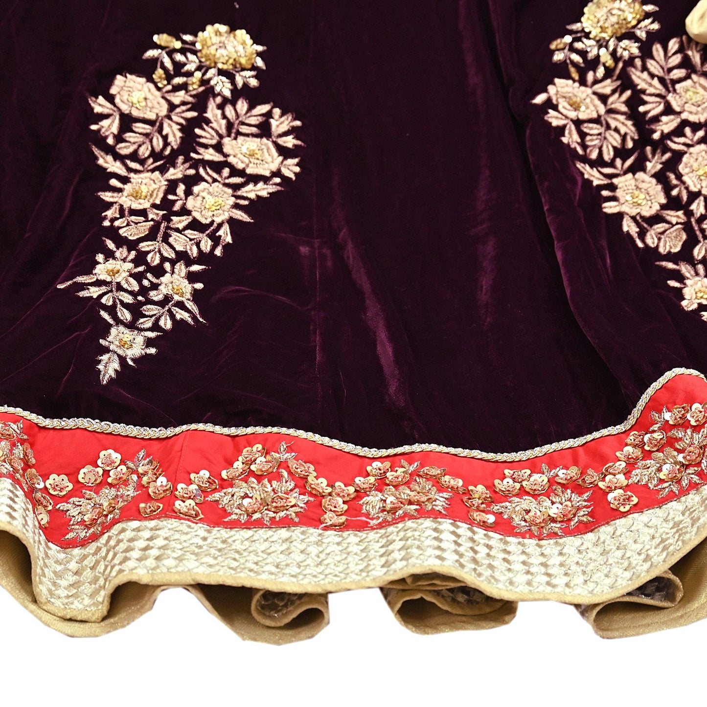 Manish Malhotra Purple Velvet Lehenga Skirt Heavy Zardozi Dabka Embroidery Indian Bridal Wear, Designer Couture Wedding Outfit