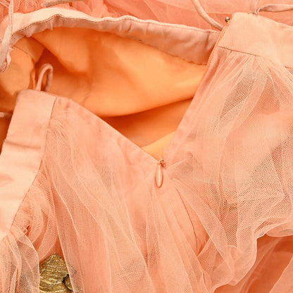 Indian Vintage Peach Net Hand Embroidered Skirt Party Wear Bollywood Lehenga Zari Birds design