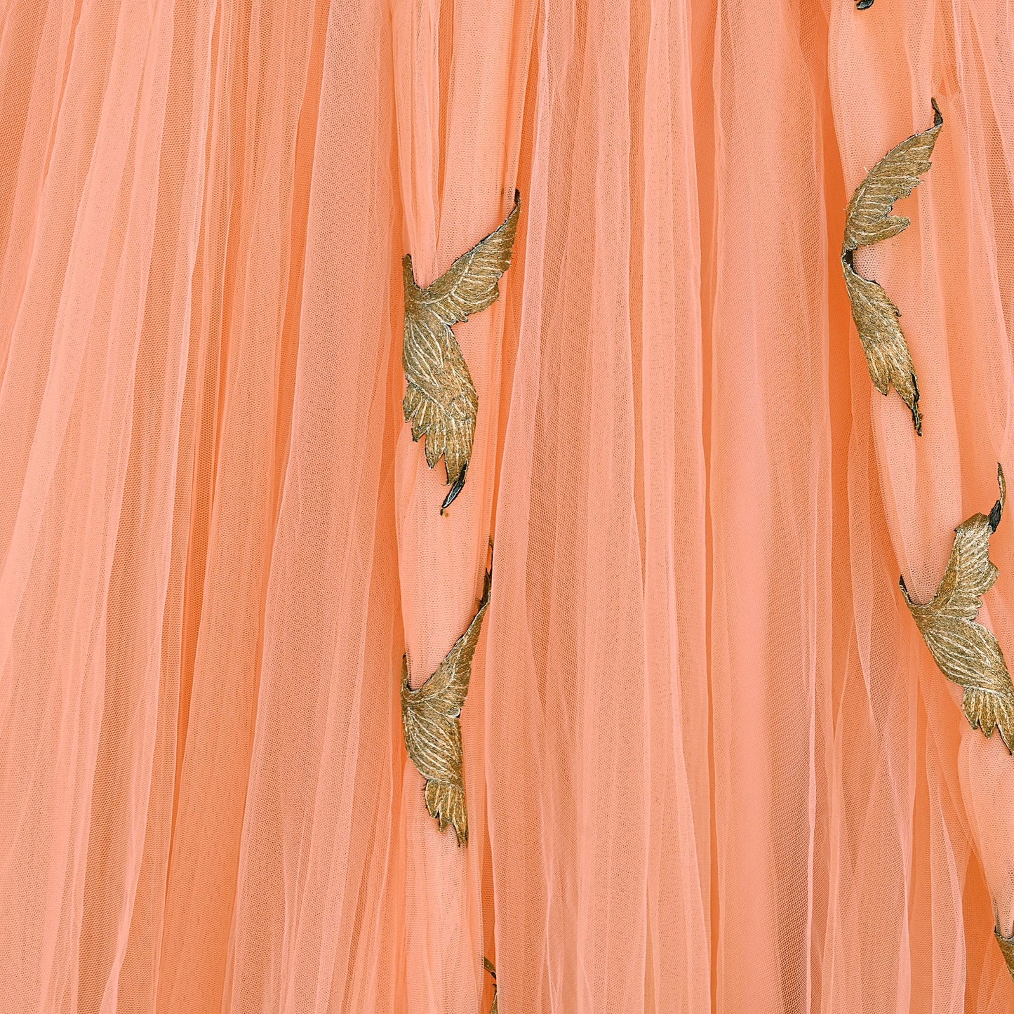 Indian Vintage Peach Net Hand Embroidered Skirt Party Wear Bollywood Lehenga Zari Birds design