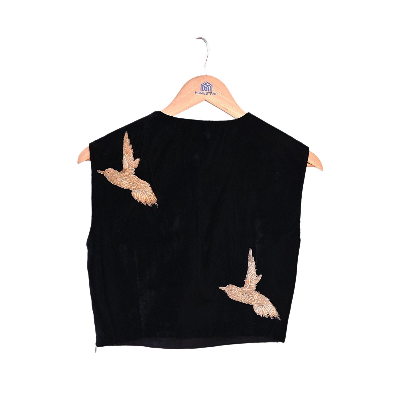 Indian Pre-owned Black Velvet Embroidered Padded Blouse/Crop/Top M Size Party wear Bollywood