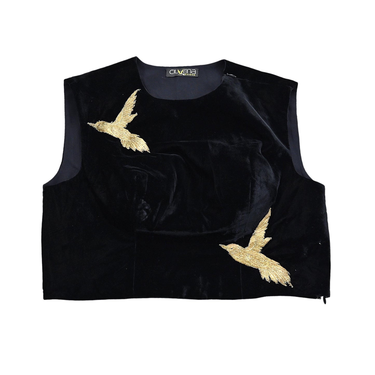 Indian Pre-owned Black Velvet Embroidered Padded Blouse/Crop/Top M Size Party wear Bollywood