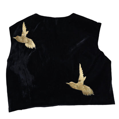 Indian Pre-owned Black Velvet Embroidered Padded Blouse/Crop/Top M Size Party wear Bollywood