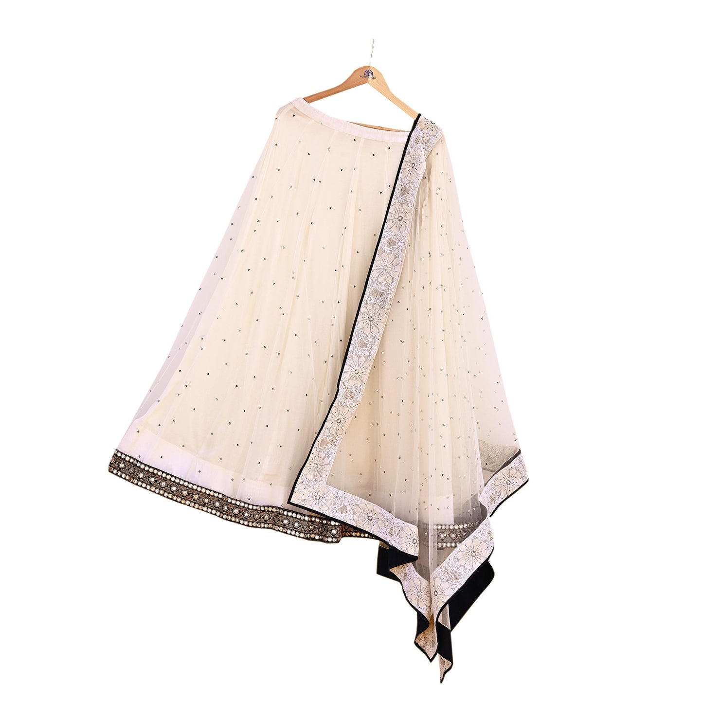 Indian Heavy Ivory Mesh/Net Hand Embroidered Mukesh/ Chikankari Lehenga 2pcs Set By Designer Abu Jani Bridal Wear Bollywood Party wear