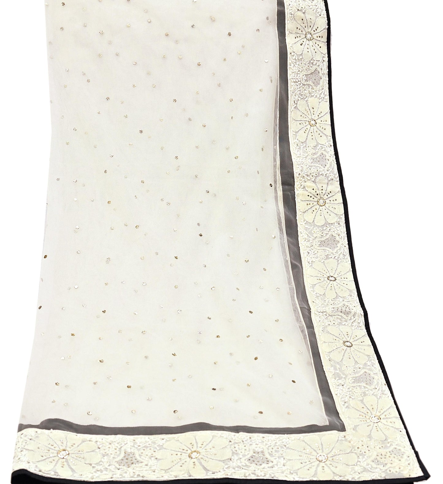 Indian Heavy Ivory Mesh/Net Hand Embroidered Mukesh/ Chikankari Lehenga 2pcs Set By Designer Abu Jani Bridal Wear Bollywood Party wear