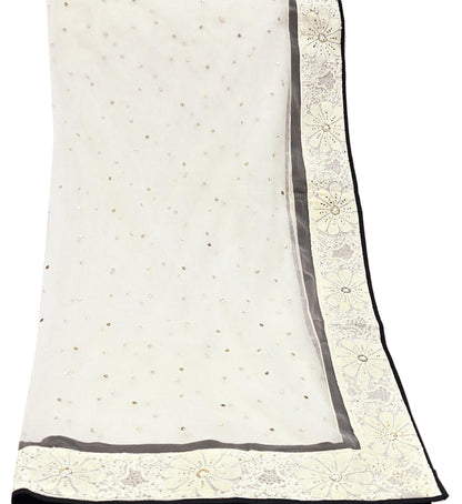 Indian Heavy Ivory Mesh/Net Hand Embroidered Mukesh/ Chikankari Lehenga 2pcs Set By Designer Abu Jani Bridal Wear Bollywood Party wear